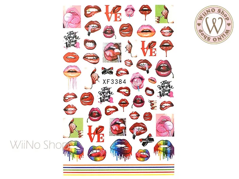 Lips Adhesive Nail Art Sticker - 1 pc (XF3384)