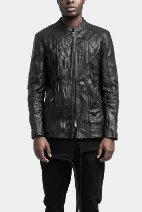 Mandarin collar leather jacket