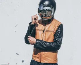 Men's Cafe Racer Jacket | Tan & Black Leather | Slim Fit | Handmade