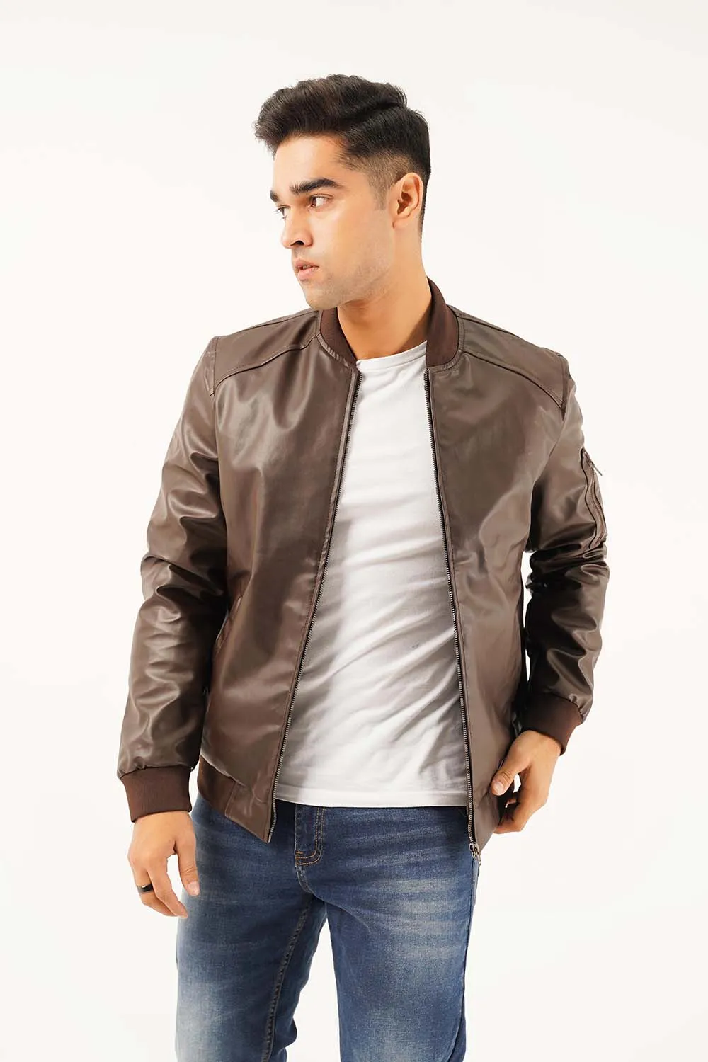 Men's Leather Bomber Jacket