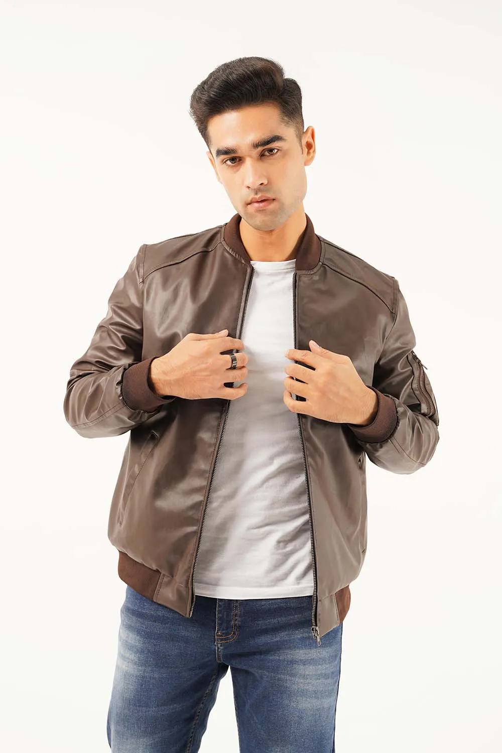 Men's Leather Bomber Jacket