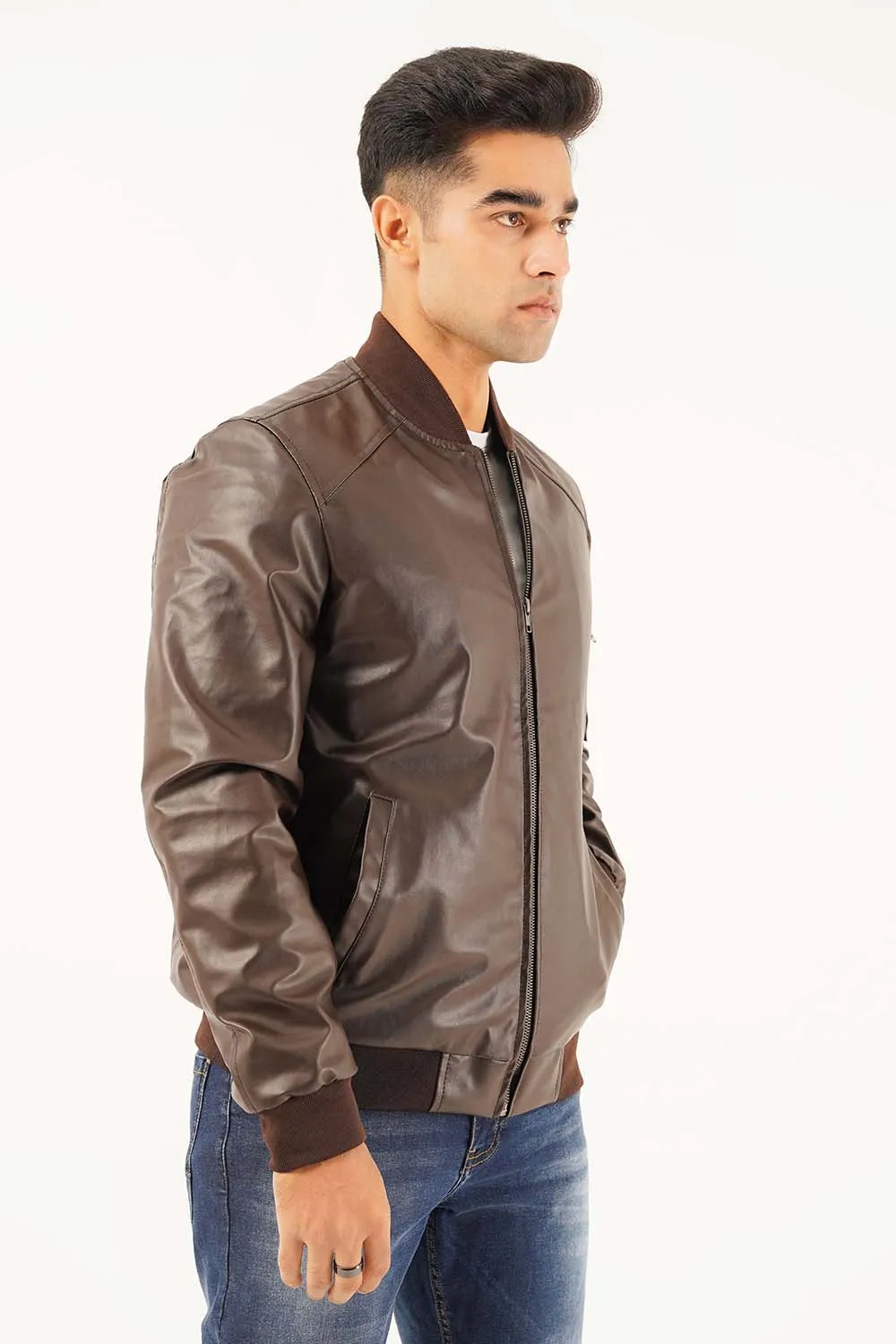 Men's Leather Bomber Jacket