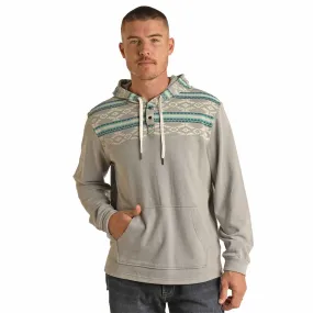 Men's Rock & Roll Border Print Hoodie-Light Grey