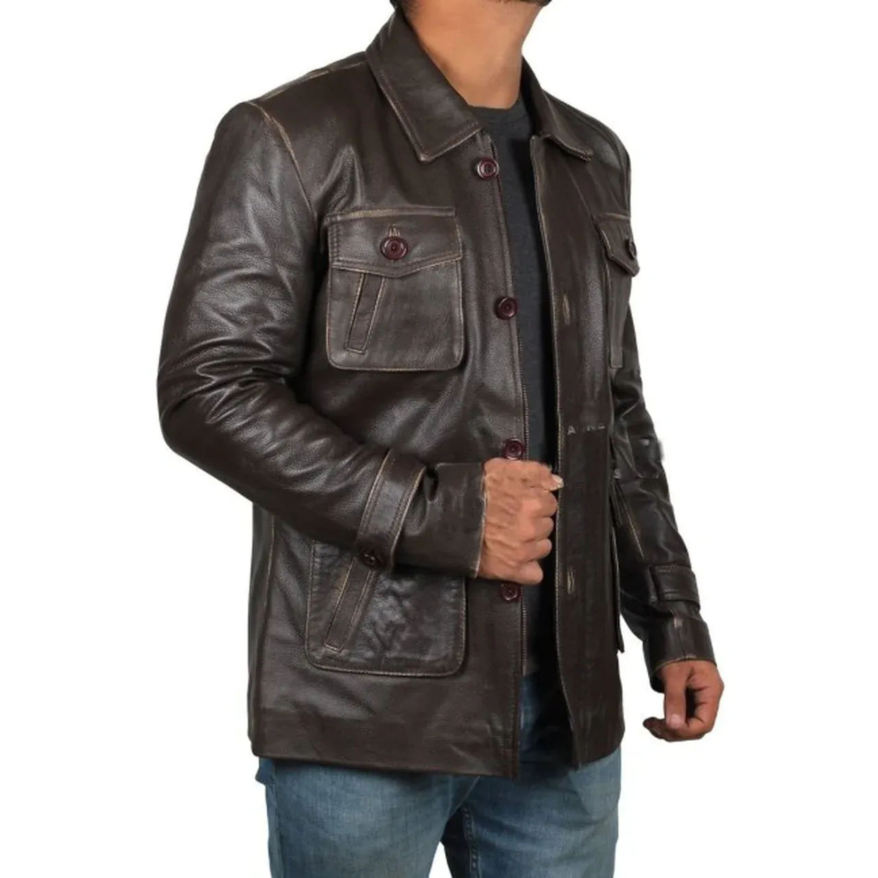 Men’s Stylish Cafe Racer Biker Distressed Brown Leather Jacket