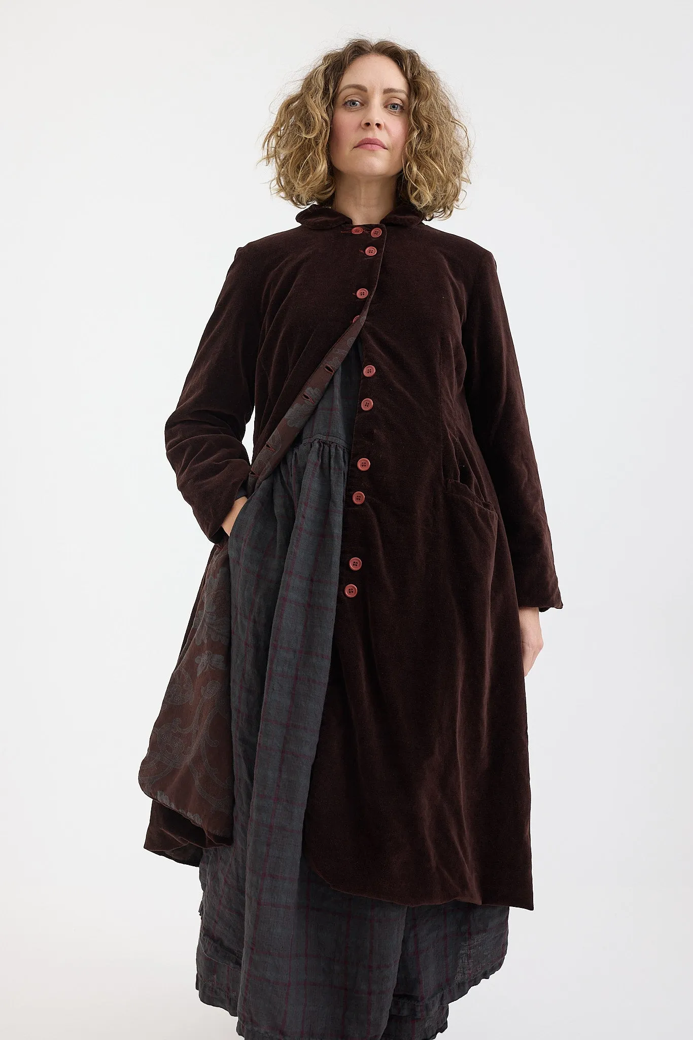 Metta Velvet Melodrama Coat in Pepper Color