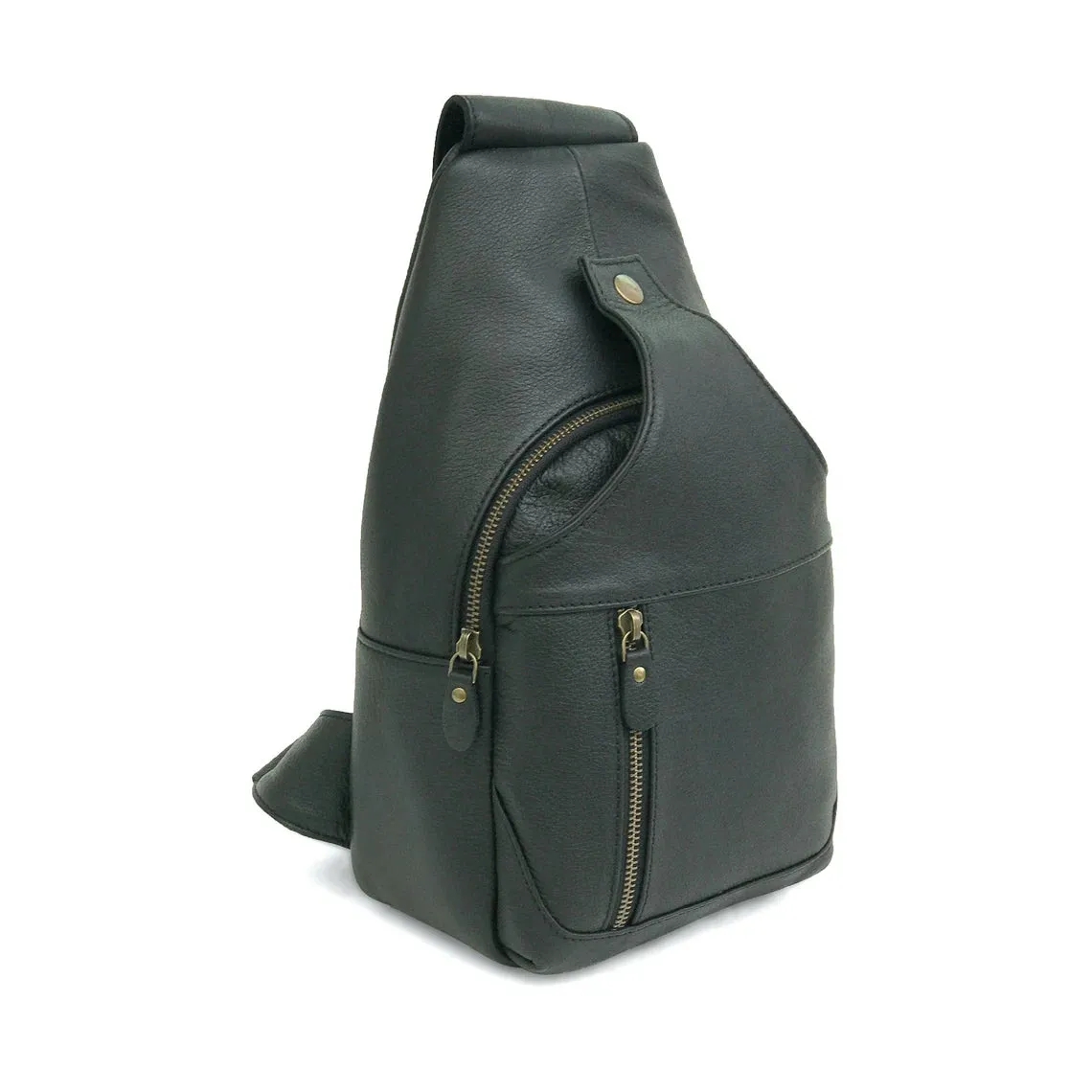 Modern Leather Chest Bag - Black