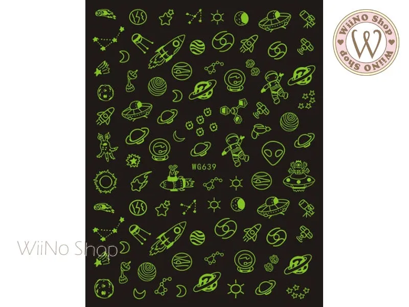 Outer Space Planets Galaxy Glow in the Dark Adhesive Nail Art Sticker - 1 pc (WG639GD)