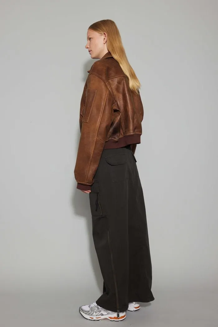 oval square Rocky Leather Bomber Used Brown