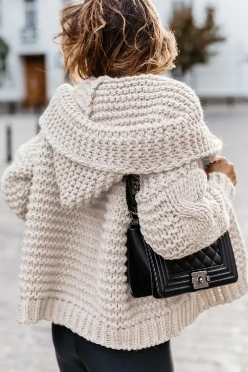 Oversize Braided Chunky Sweater Hoodie Knitted Cardigan Jacket Sweater