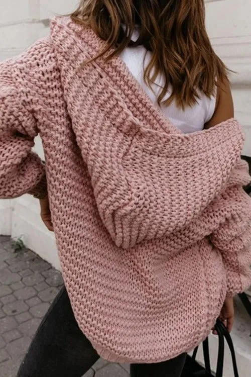 Oversize Braided Chunky Sweater Hoodie Knitted Cardigan Jacket Sweater