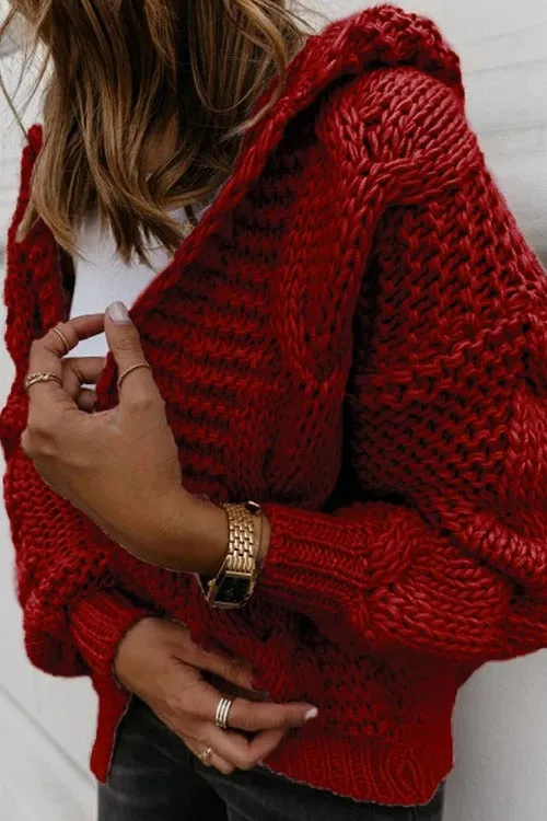 Oversize Braided Chunky Sweater Hoodie Knitted Cardigan Jacket Sweater