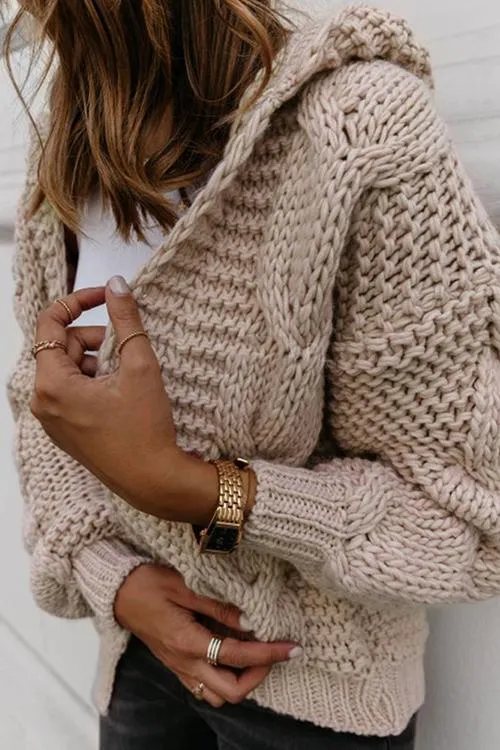 Oversize Braided Chunky Sweater Hoodie Knitted Cardigan Jacket Sweater