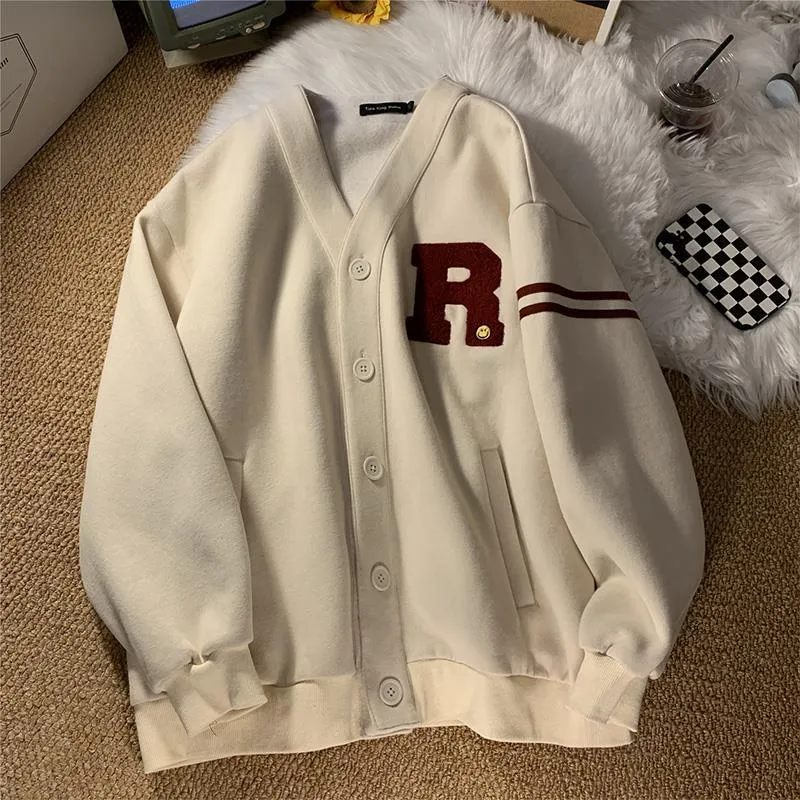 Oversized College Jacket With V-Neck