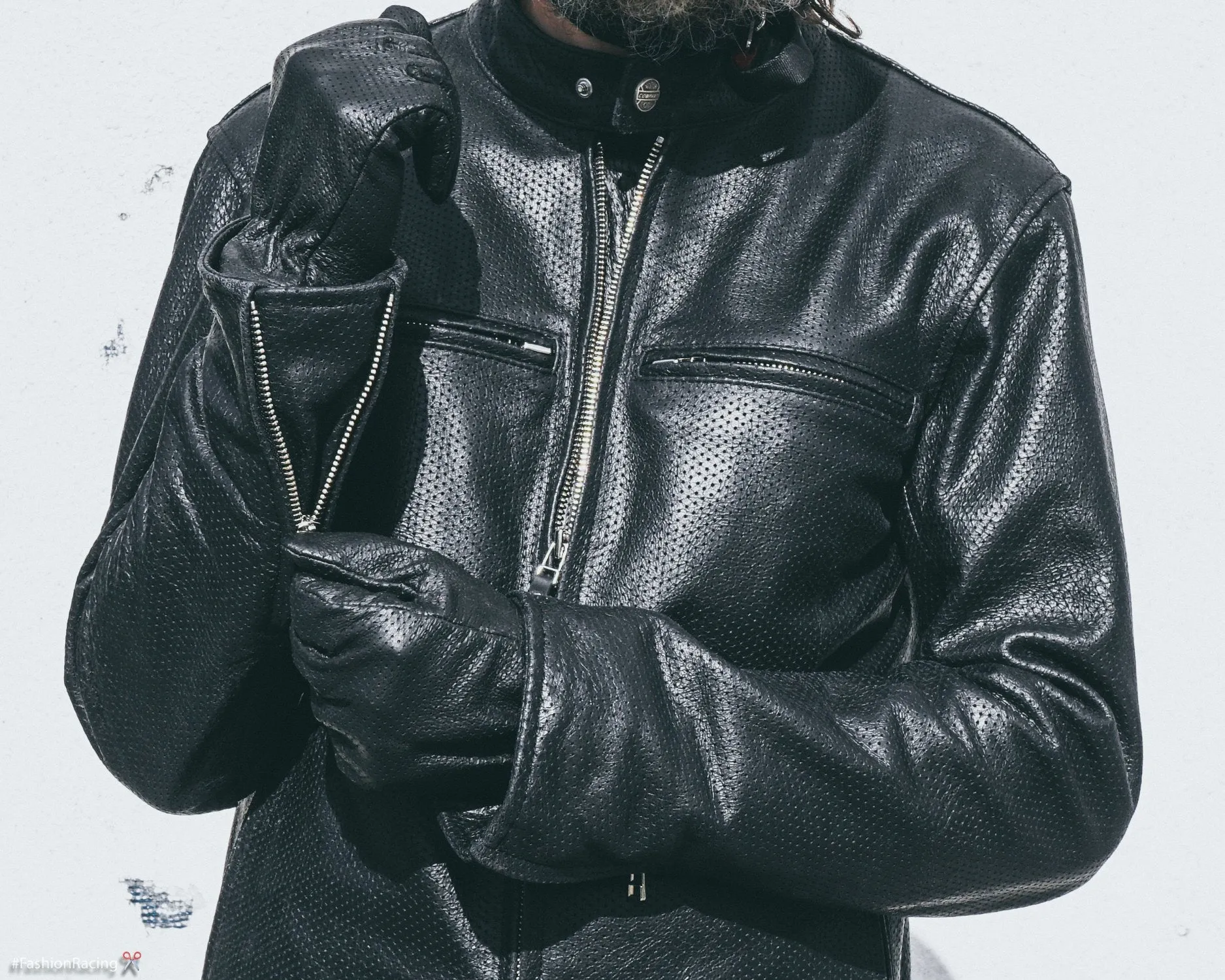 Perforated Leather Jacket in Black for Men, Handcrafted