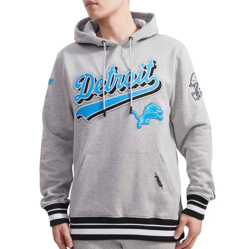 Pro Standard Detroit Lions Script Tail Rib Fleece Pullover Hoodie (H.Gray/Black)