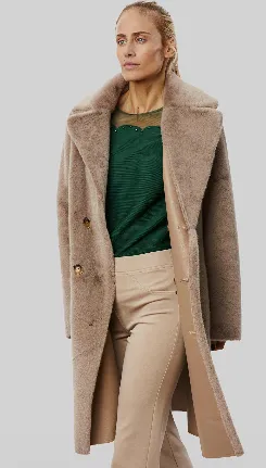 Reversible Beige Faux-Leather Fur Coat