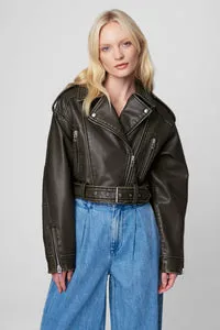 Ride Off Distressed Vegan Leather Moto Jacket