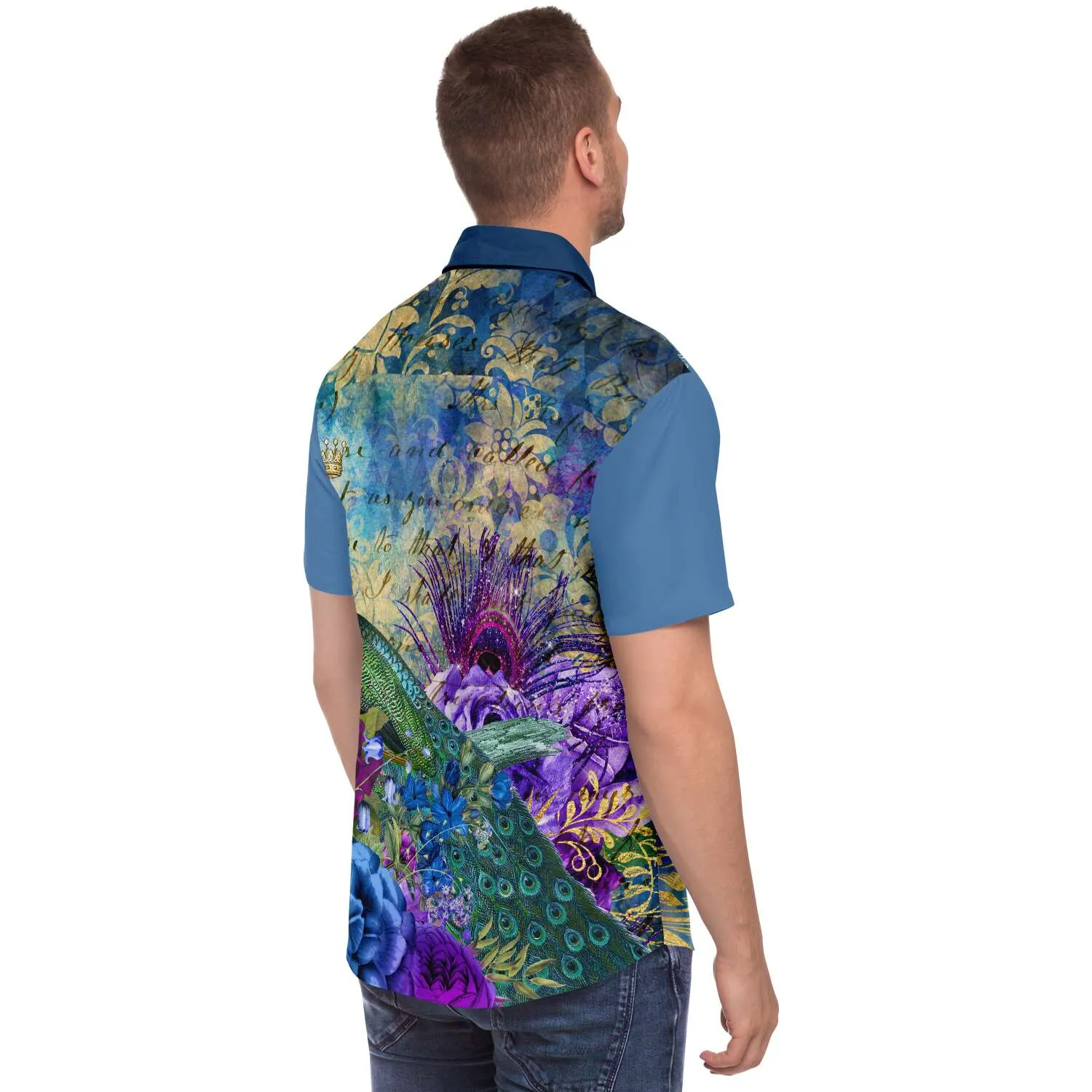 Royal Peacock Short Sleeve Button Down Shirt