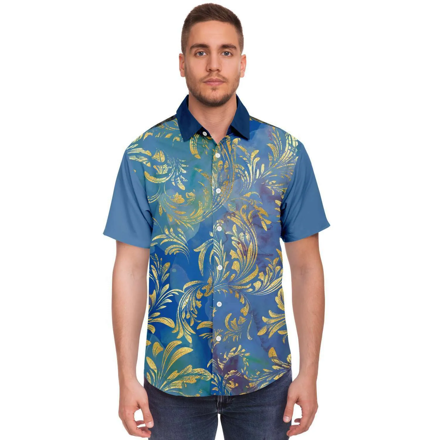 Royal Peacock Short Sleeve Button Down Shirt