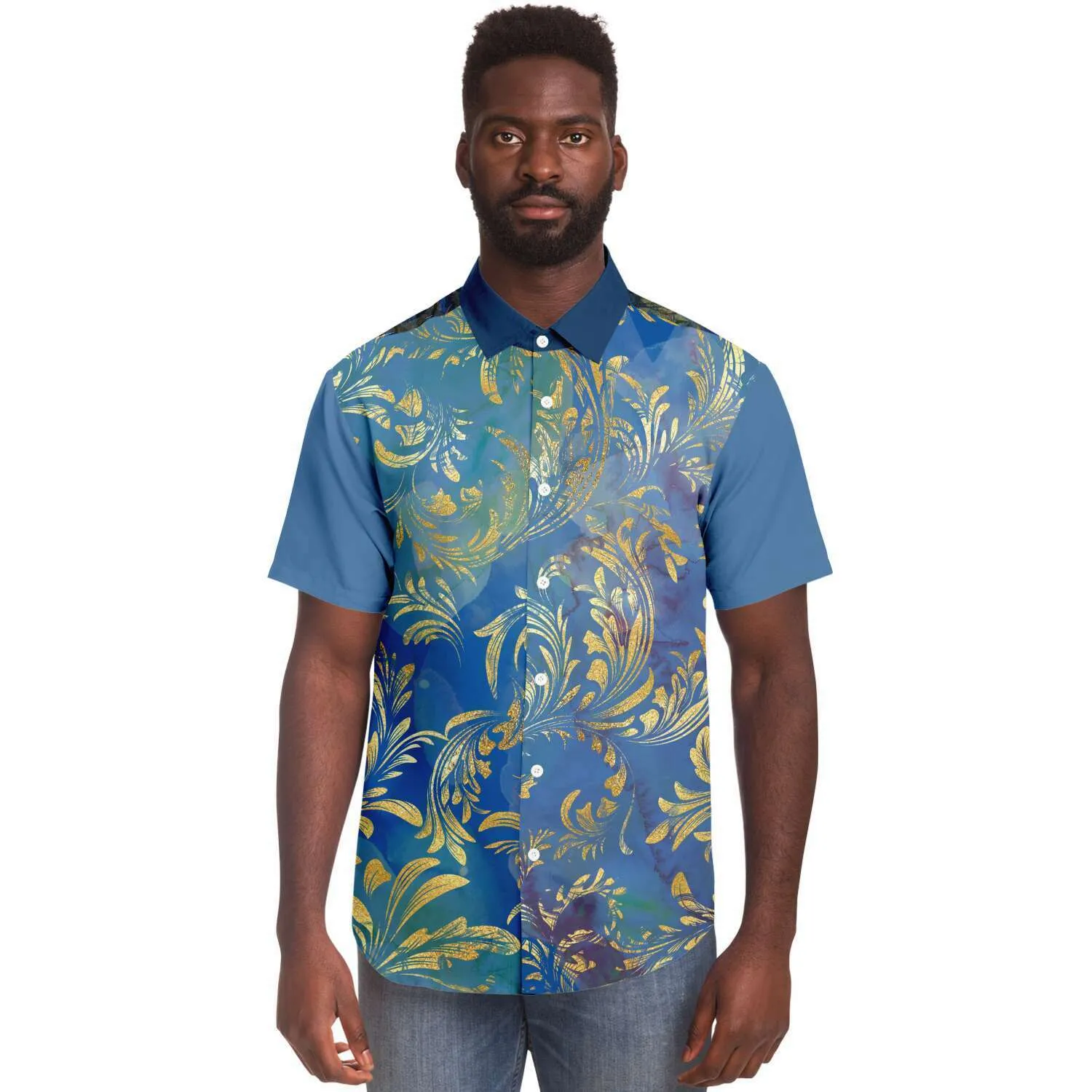 Royal Peacock Short Sleeve Button Down Shirt