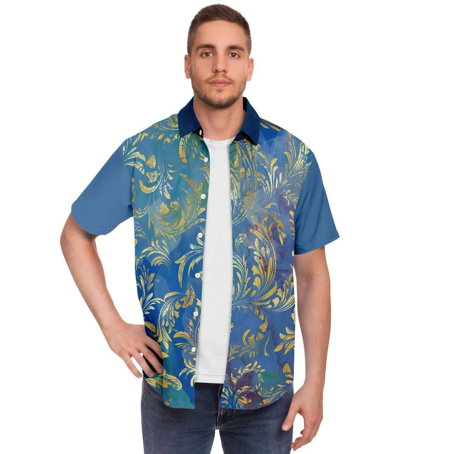 Royal Peacock Short Sleeve Button Down Shirt