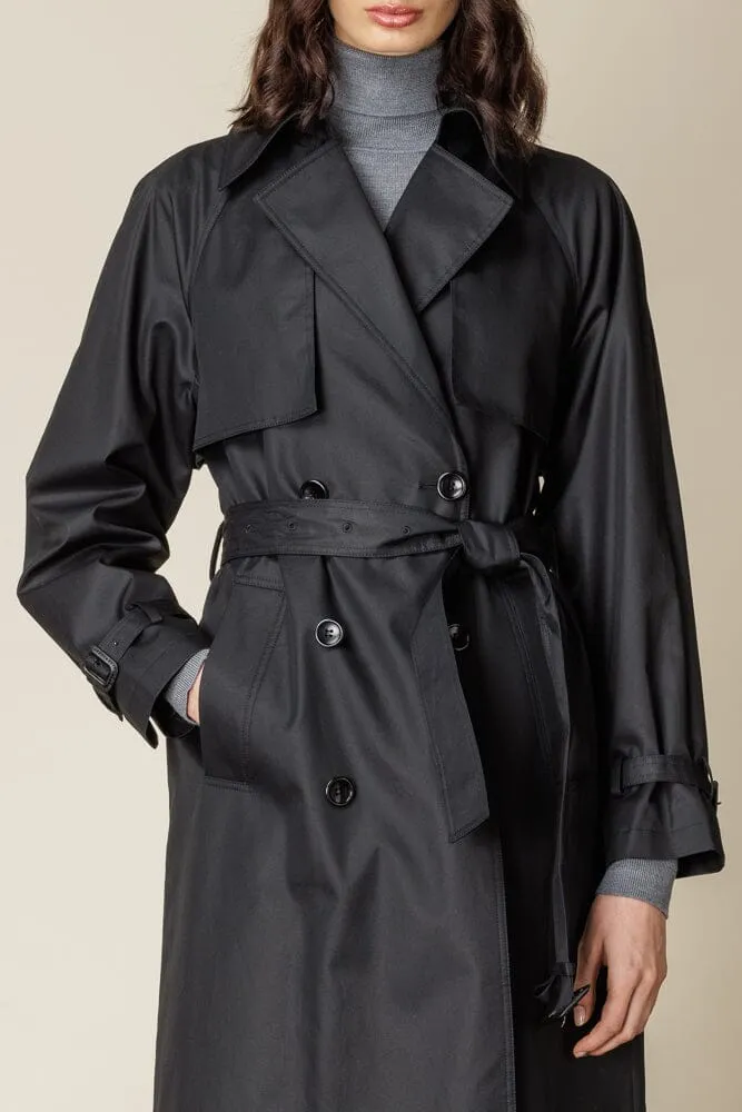 (RTW) Maddie Trench Coat - Black Cotton Gabardine