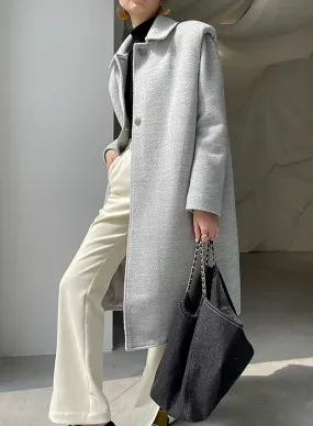 Salena Grey Single Breasted Wool Blend Midi Coat