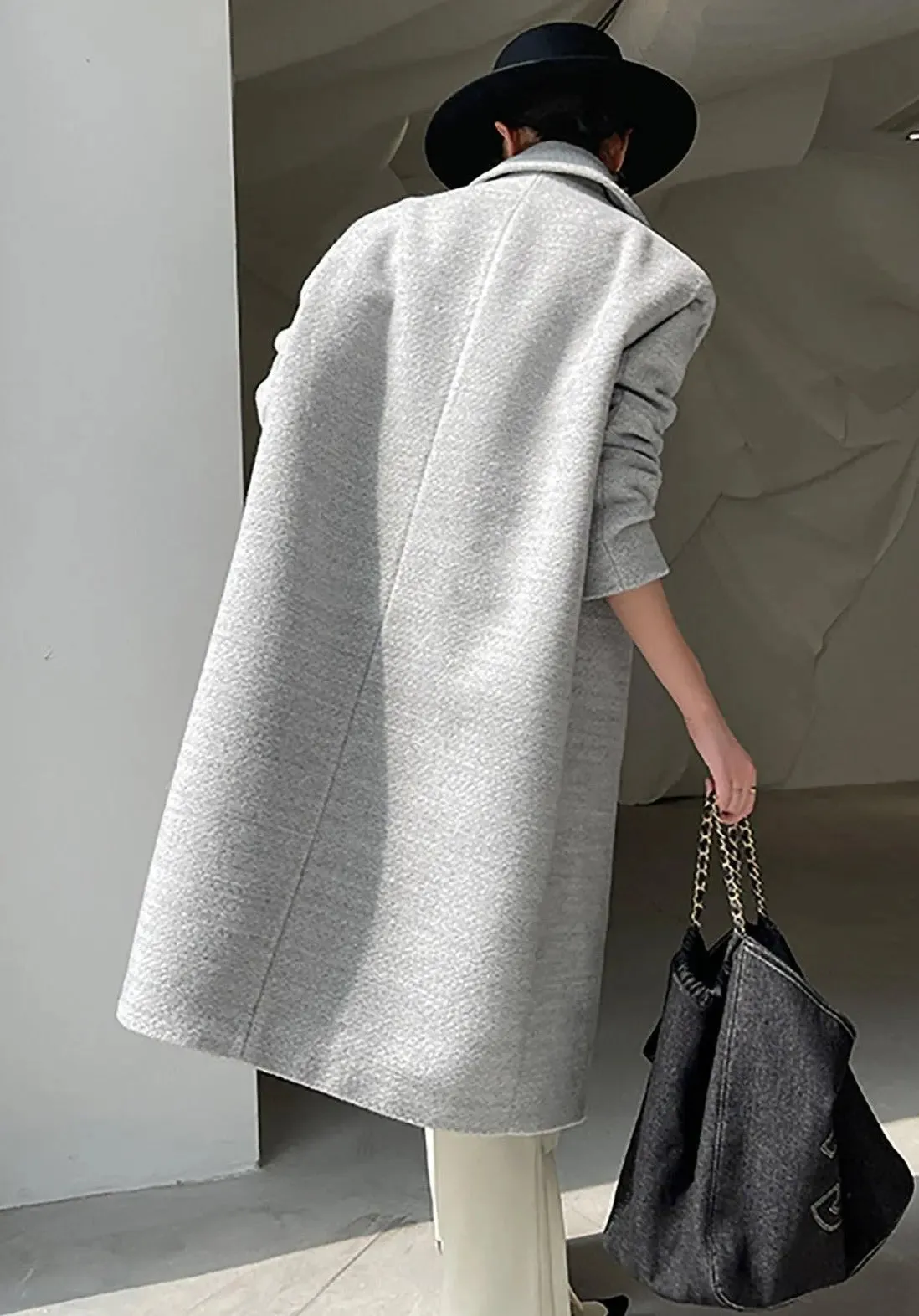 Salena Grey Single Breasted Wool Blend Midi Coat