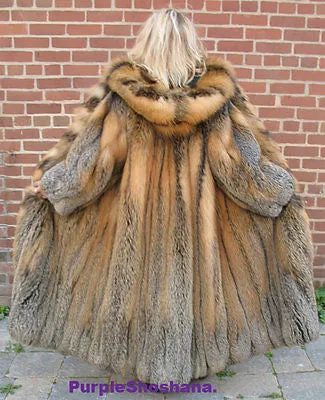 Sensational Hooded Solid Multi Color Cross Fox Canadian Fur Coat 80 Sweep M/L