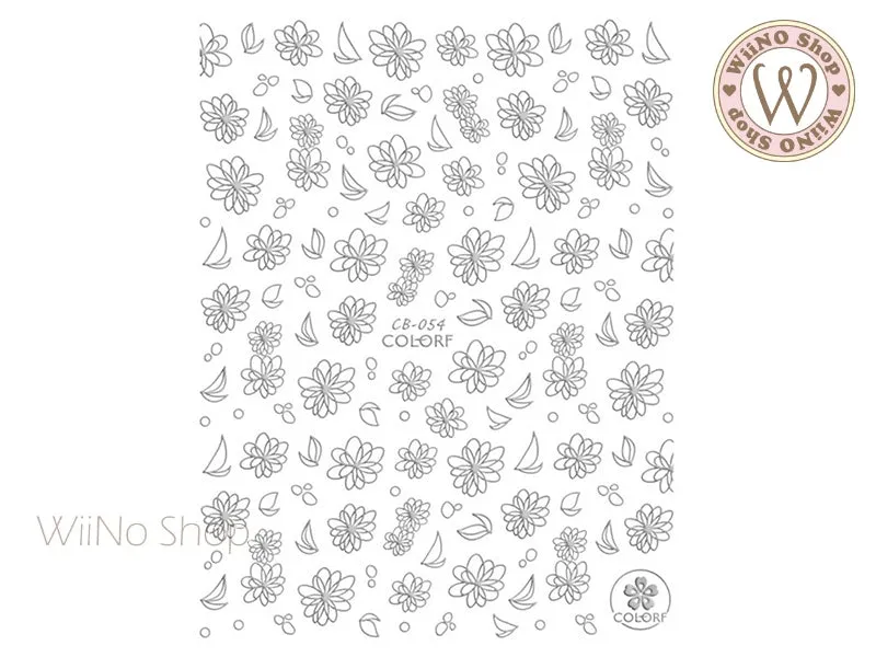 Silver Drawing Flower Adhesive Nail Art Sticker - 1 pc (CB-054S)