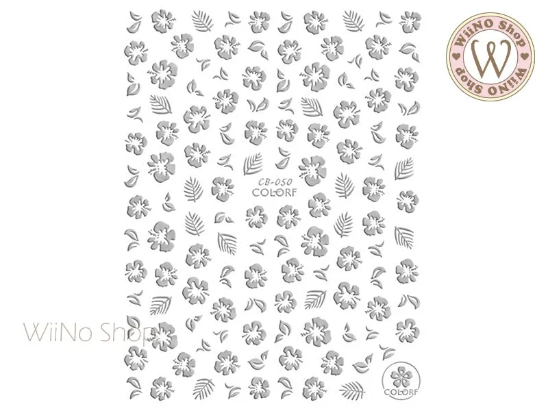 Silver Hibiscus Flower Adhesive Nail Art Sticker - 1 pc (CB-050S)