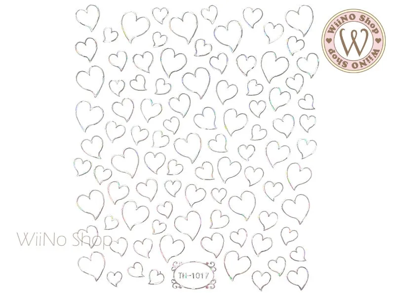 Silver Holographic Lopsided Heart Frame Adhesive Nail Art Sticker - 1 pc (TH-1017)