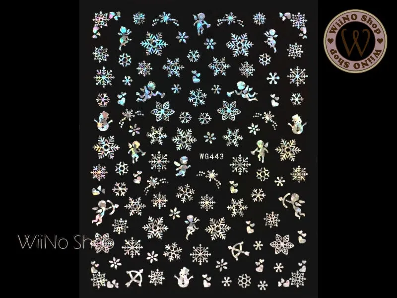 Silver Holographic Snowflake Adhesive Nail Art Sticker - 1 pc (WG443SH)