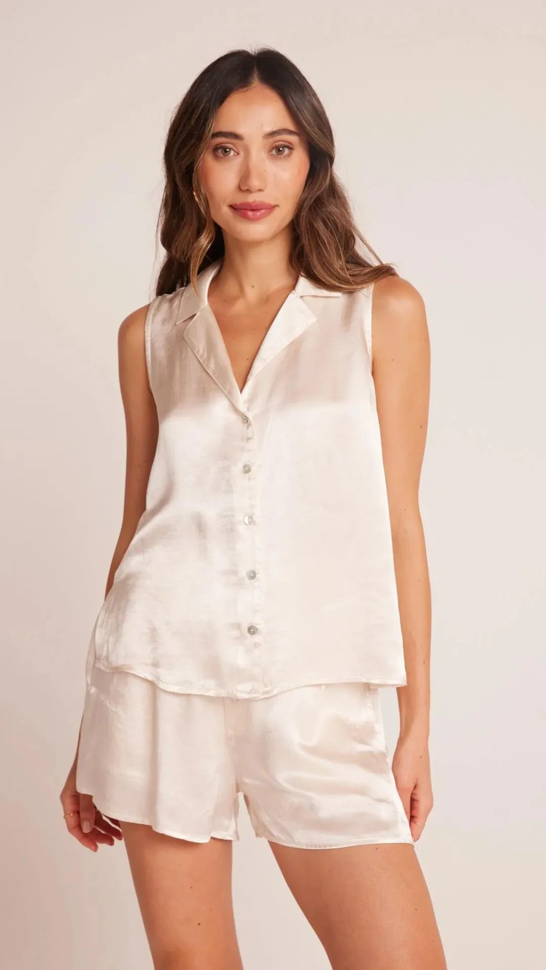 Sleeveless Notch Collar Button Down - Playa Sand