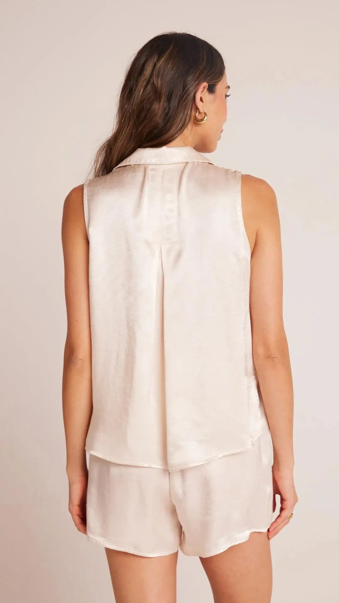 Sleeveless Notch Collar Button Down - Playa Sand