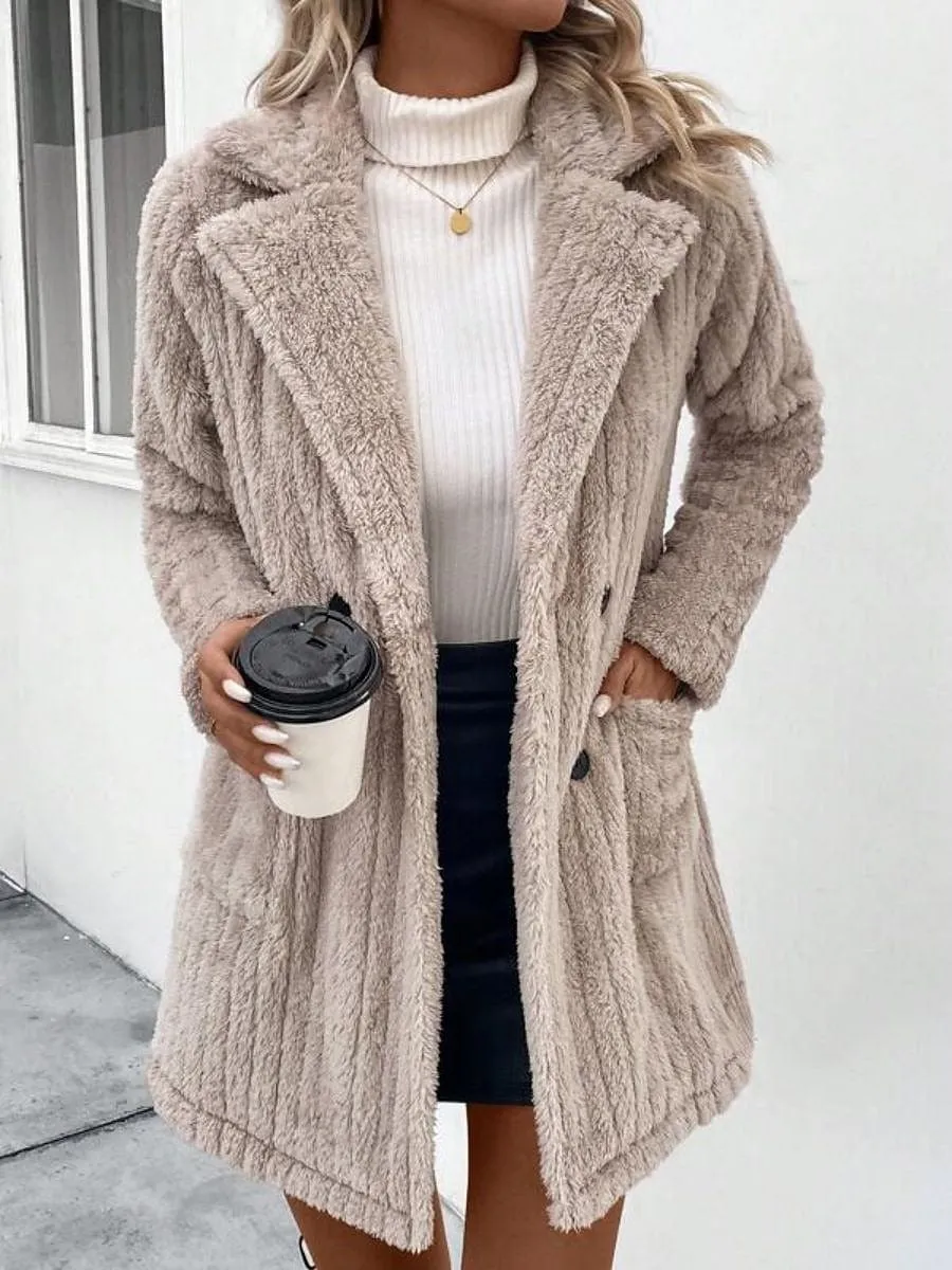 Stay Cozy and Stylish with Women's Fuzzy Apricot Long Coat