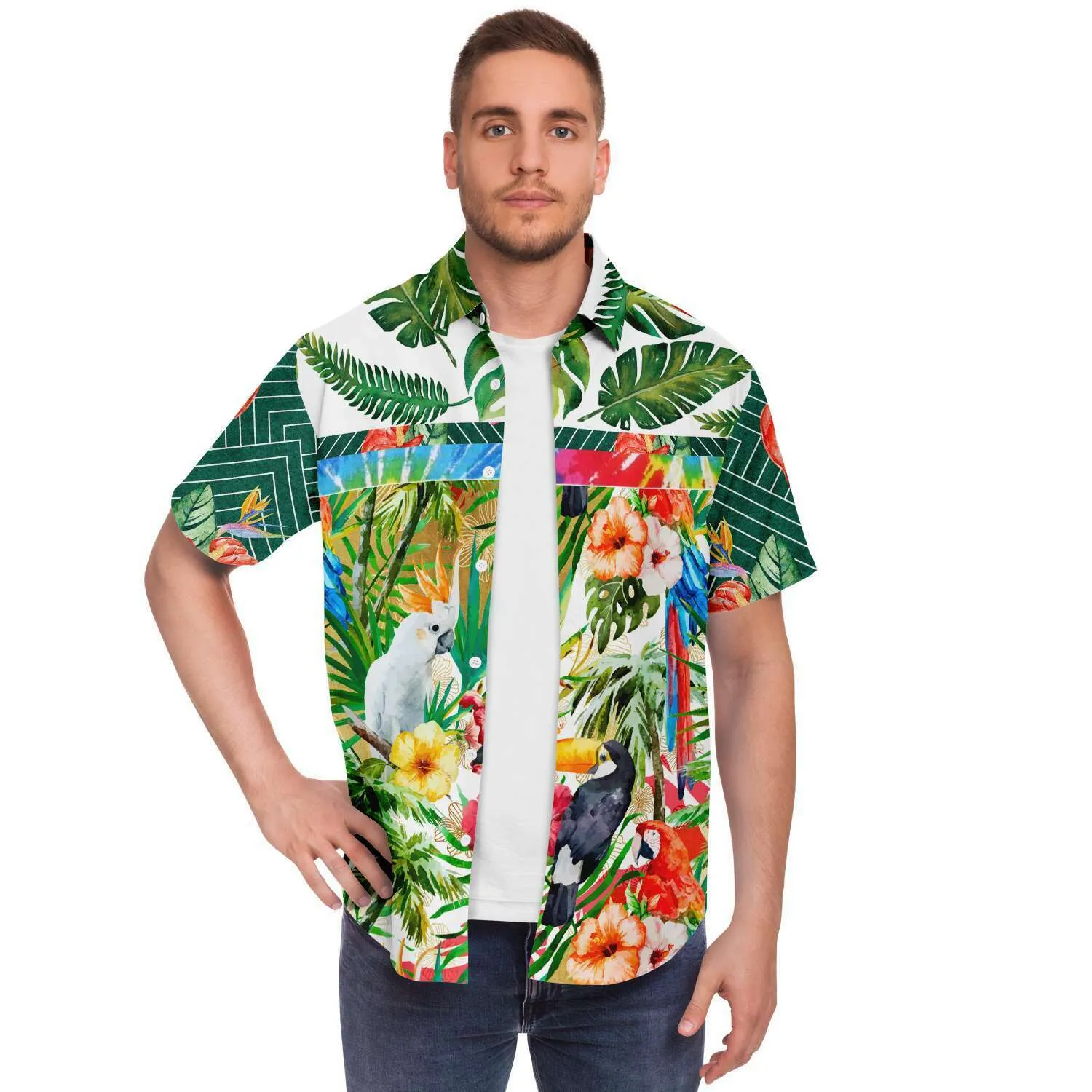 Tropical Reflection Short Sleeve Button Down Shirt