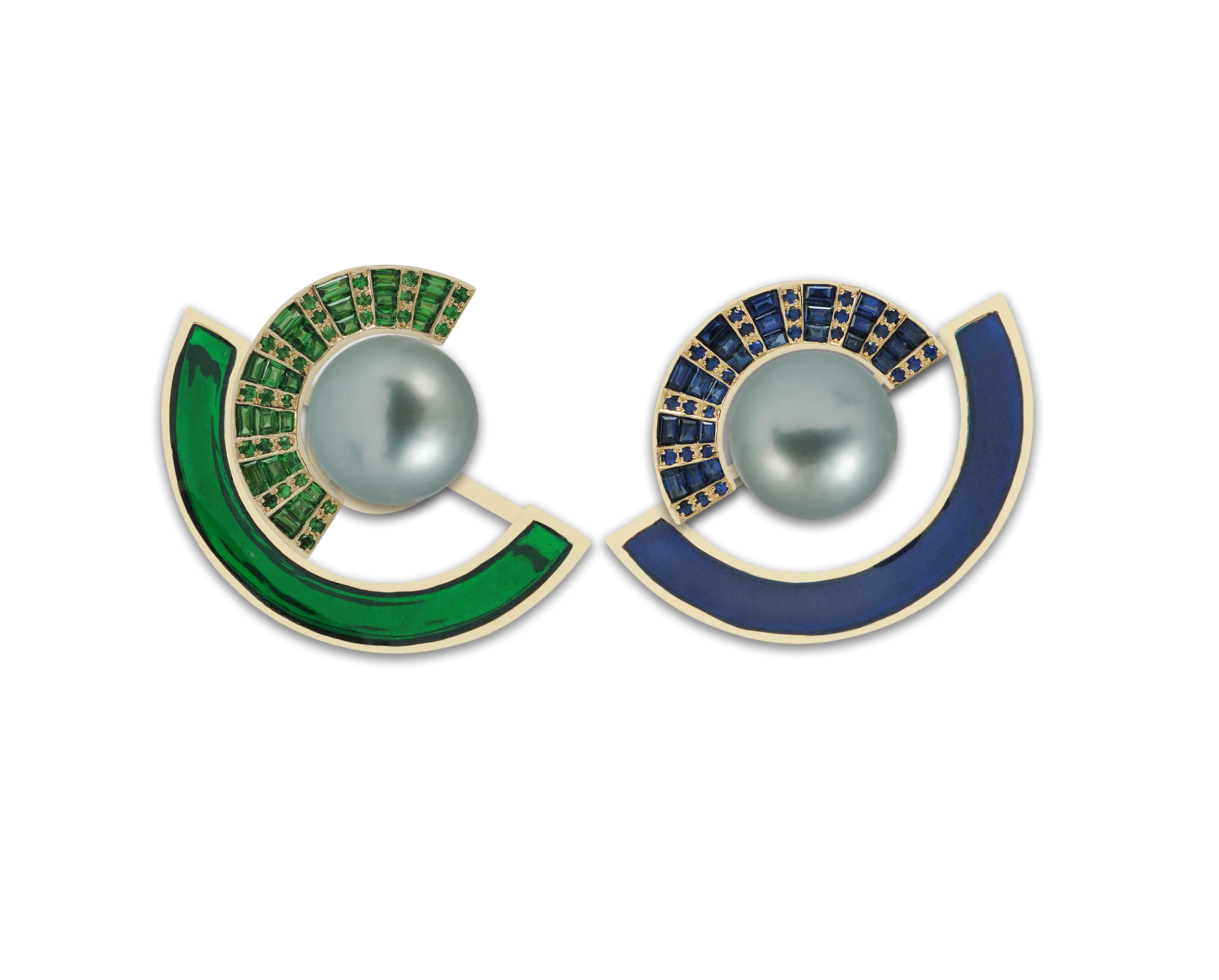 Twist Reflection Blue Sapphire Tsavorite Enamel Double Jacket Earrings