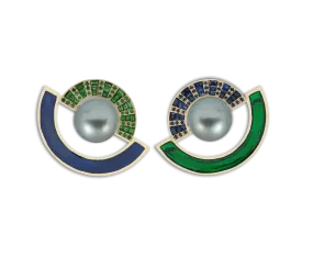 Twist Reflection Blue Sapphire Tsavorite Enamel Double Jacket Earrings