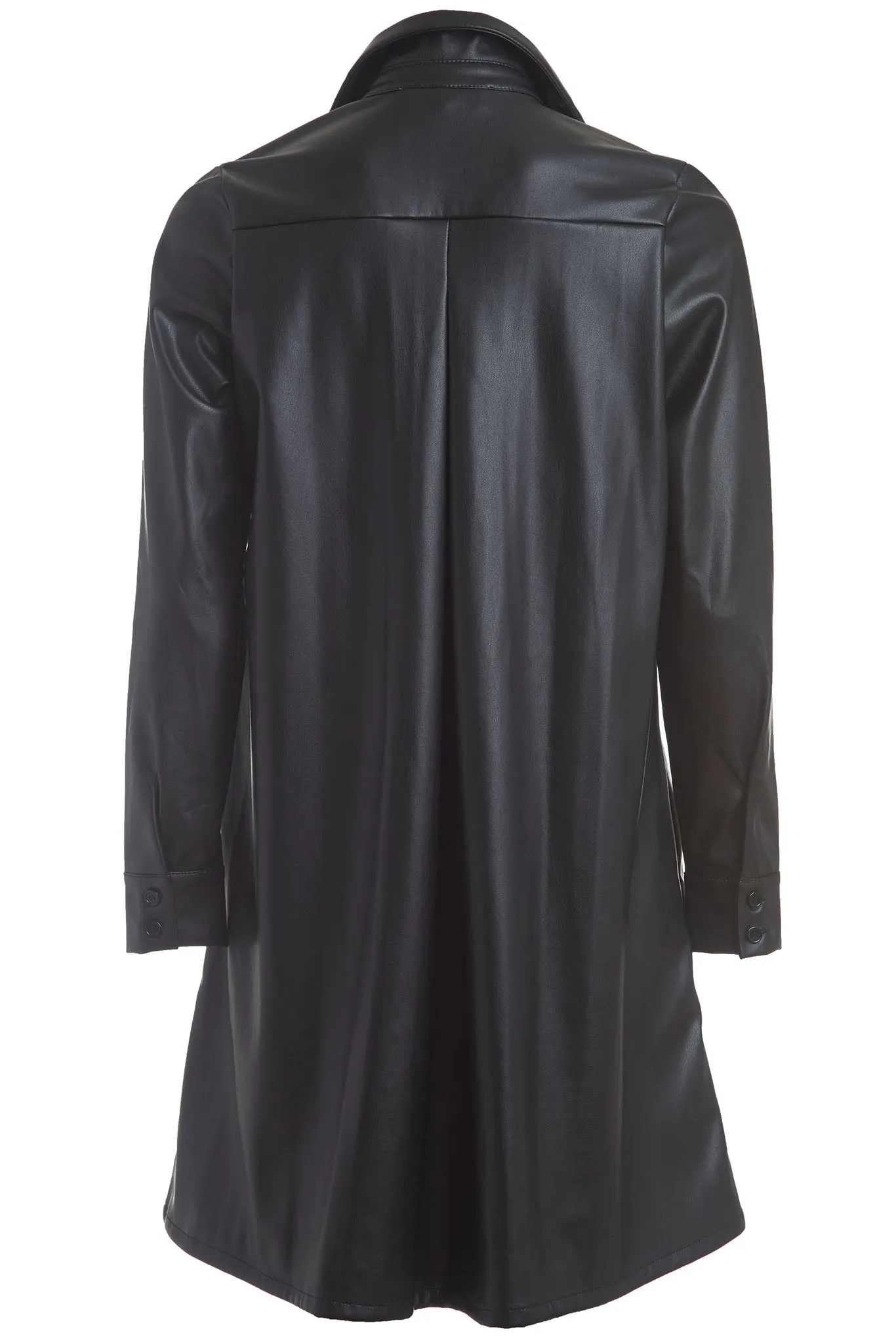 Vegan Leather Long Button Up Shirt Dress - The Lafayette