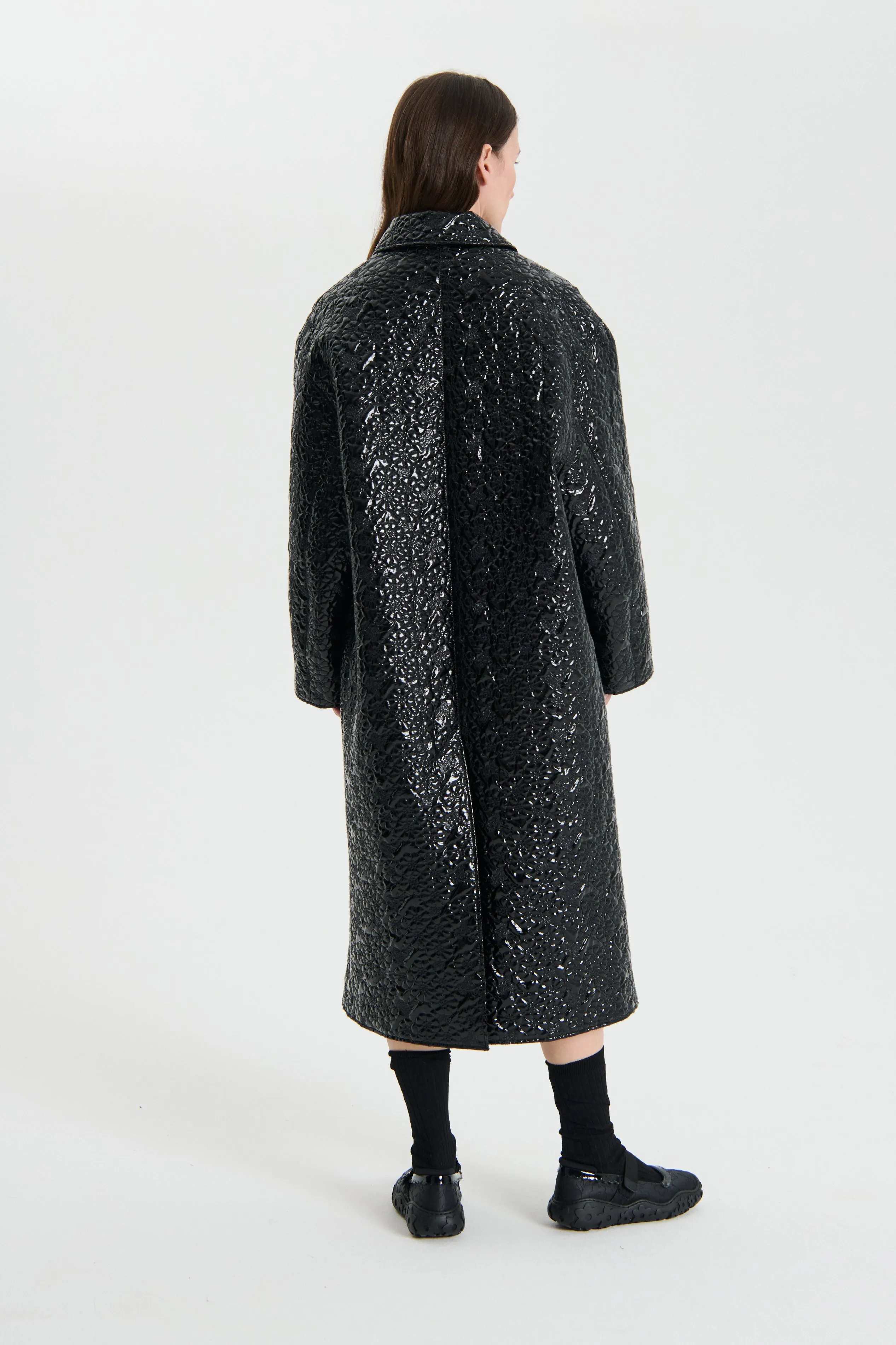 VINONA | COAT LACCATA FLORAL QUILT BLACK