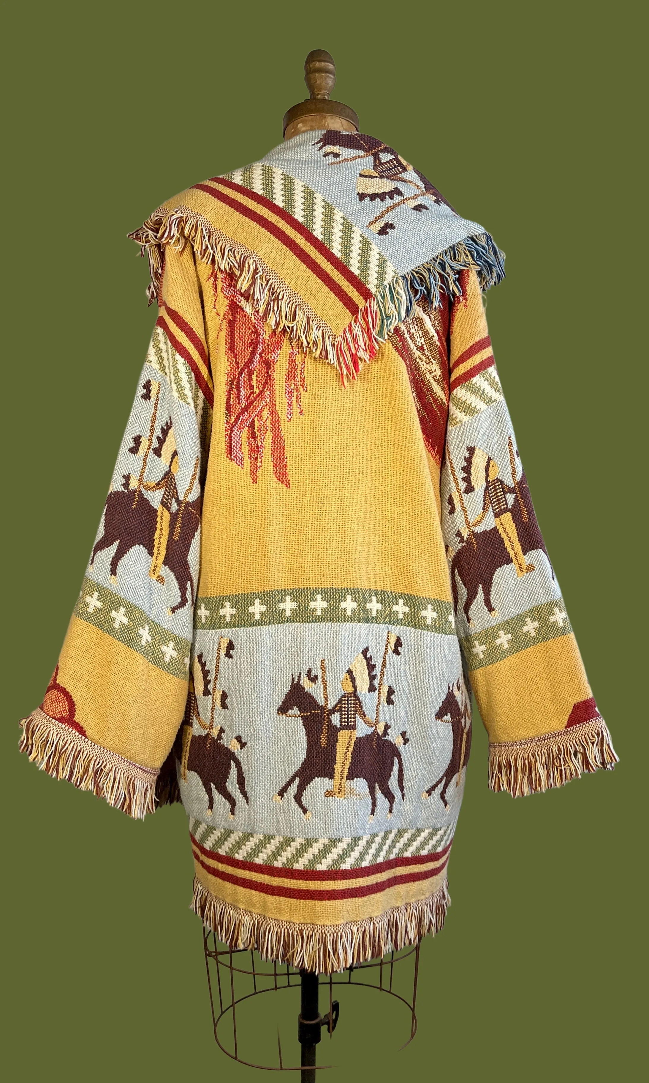 WESTWORLD 80s Southwestern  Fringed Blanket Coat  Open Size