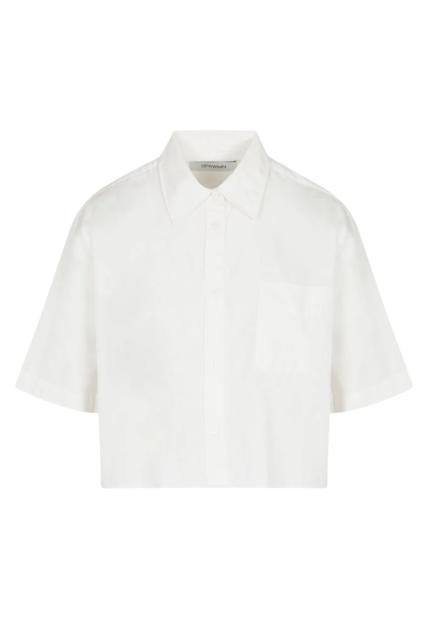 White Short Sleeve Cropped Button Down