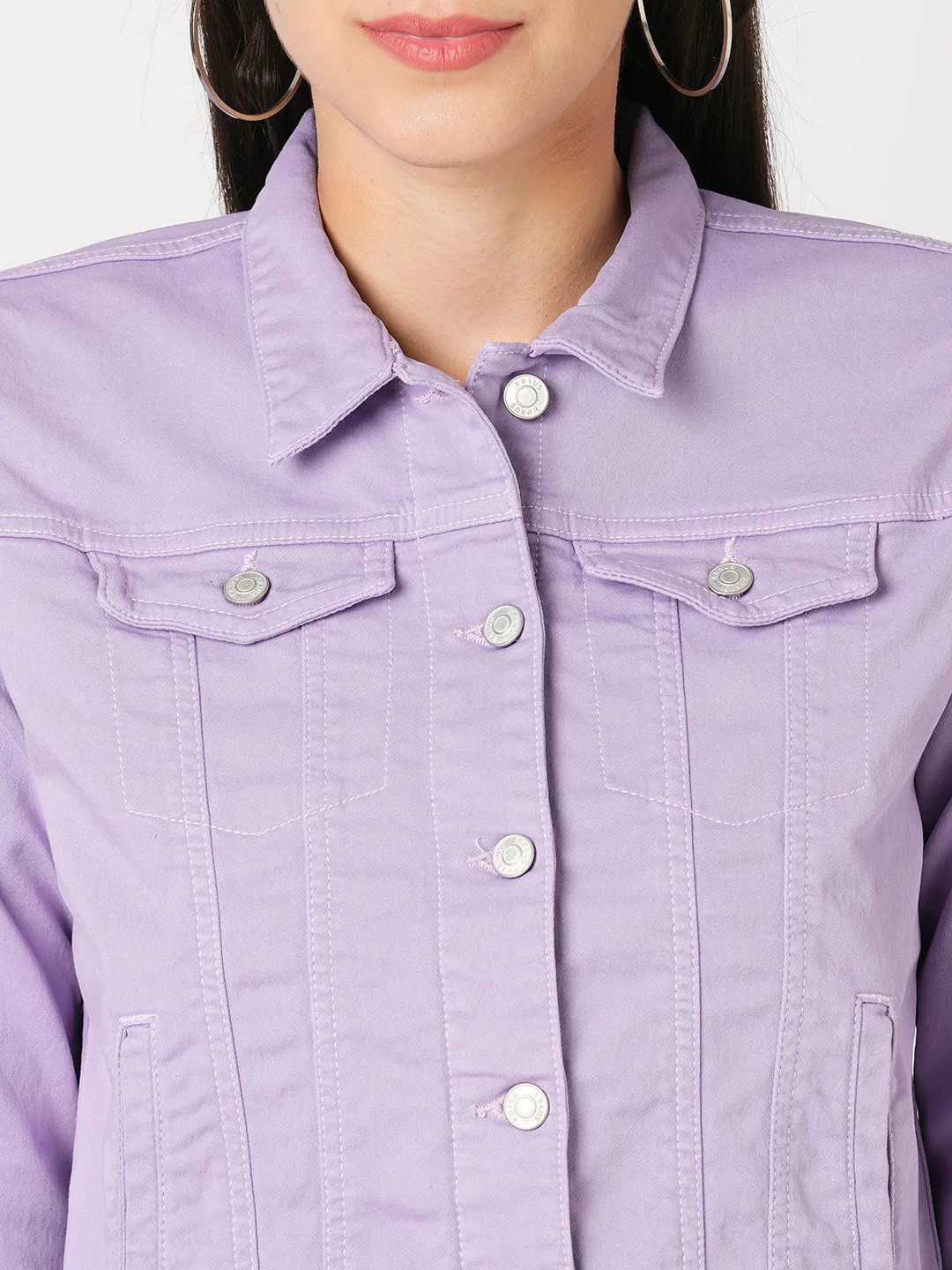 Women Lilac Solid Long Sleeves Jacket