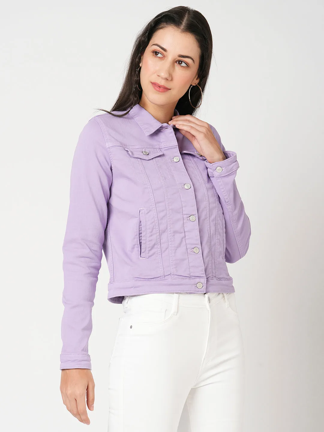 Women Lilac Solid Long Sleeves Jacket