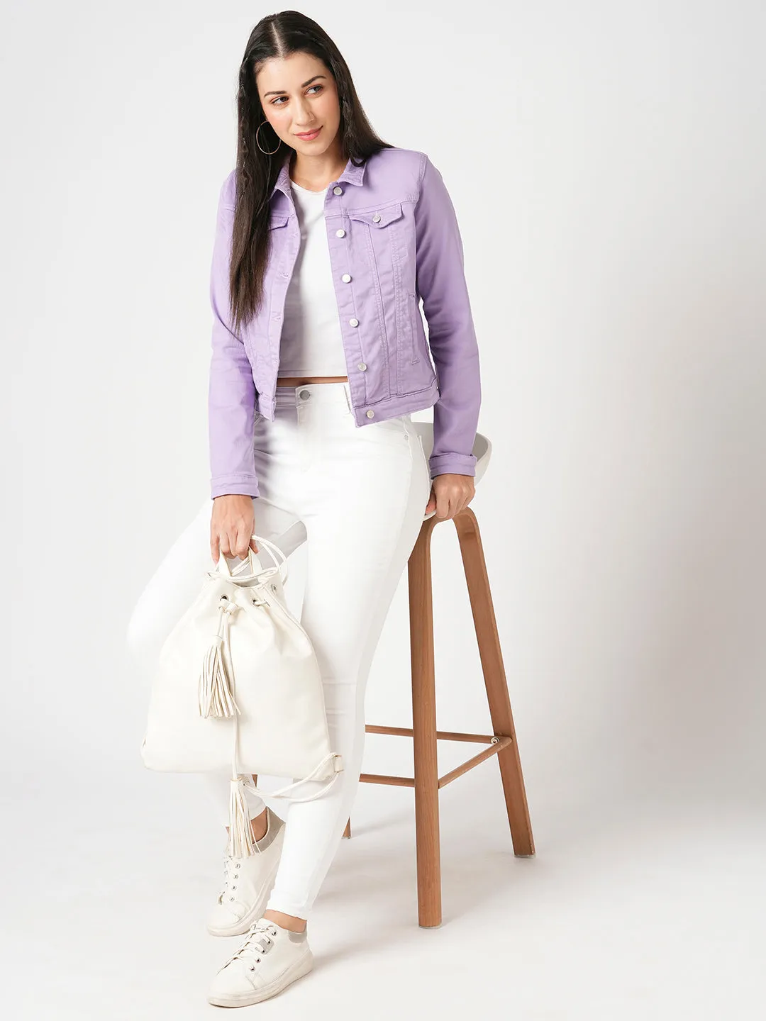 Women Lilac Solid Long Sleeves Jacket