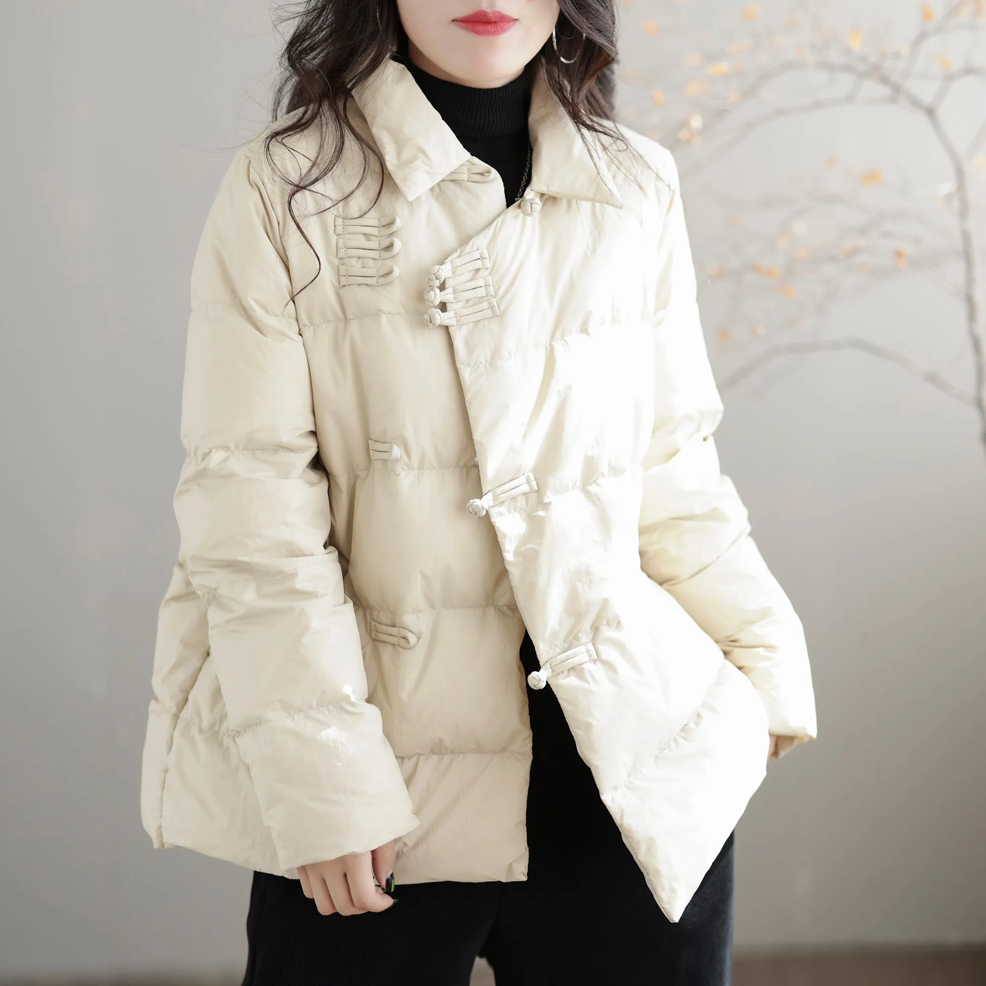 Women Winter Retro Solid Loose Down Coat