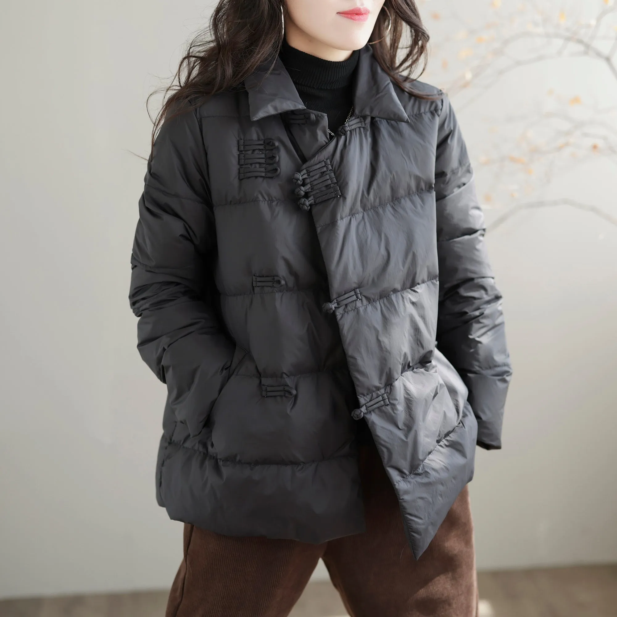 Women Winter Retro Solid Loose Down Coat