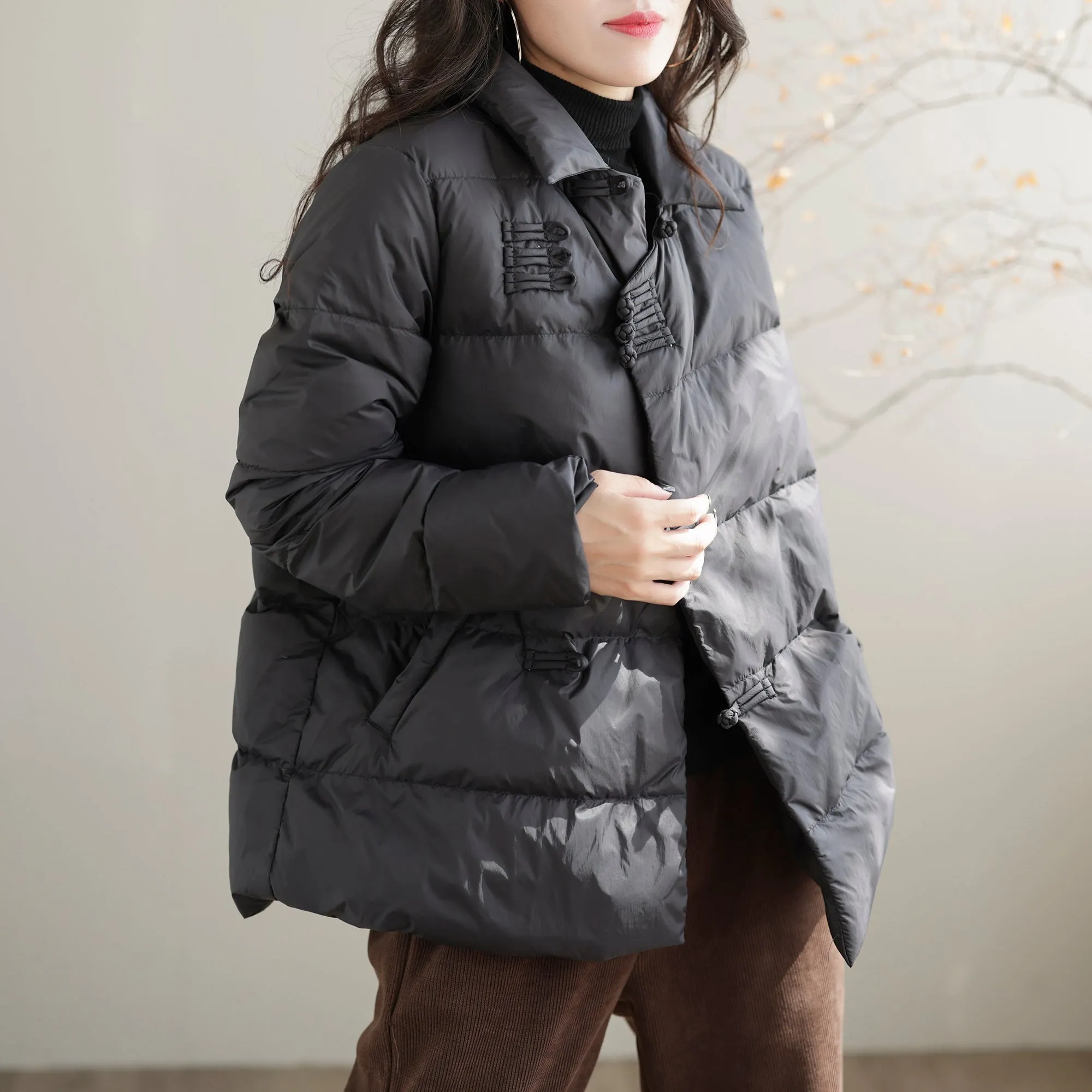 Women Winter Retro Solid Loose Down Coat