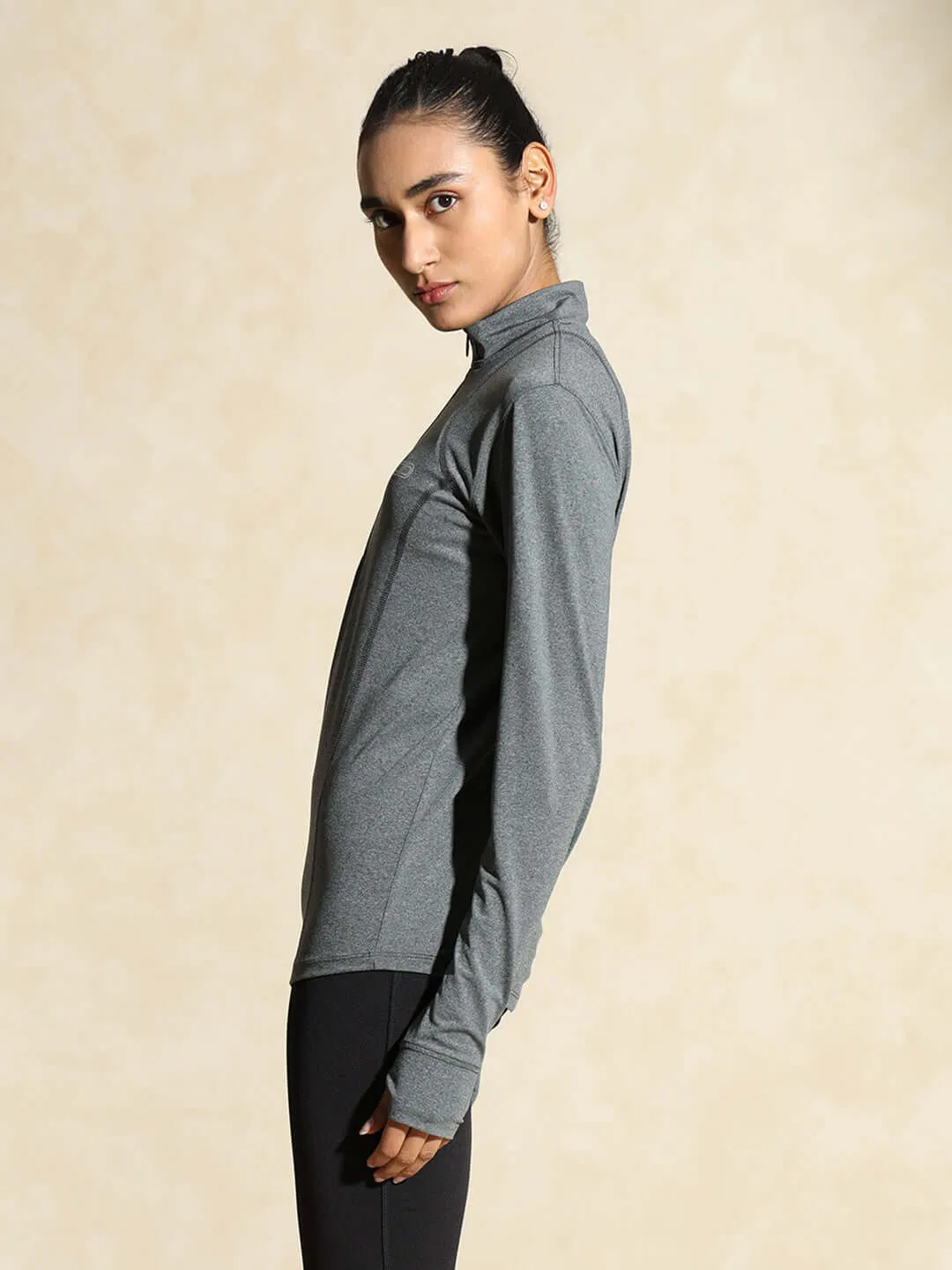 Women's Ath Runner Zip Neck Dark Grey Melange